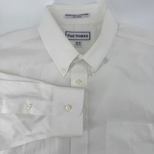Paul Fredrick Mens L 16 White Non Iron Cotton Pinpoint Button Down Dress Shirt