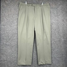 Roundtree & Yorke Pants Mens 42x32 Beige Pleated Khaki Chino Classic Fit Stretch