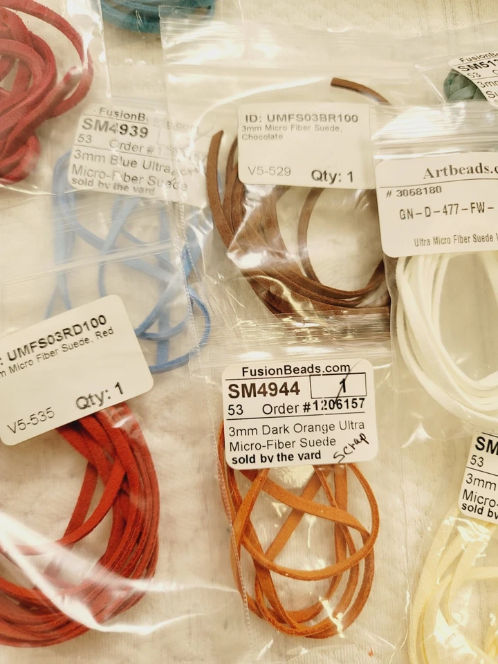 Micro Fiber Suede Beading Cording 3mm Multi Color 16 Pks Plus Samples And ScrapS - Image 4 of 4