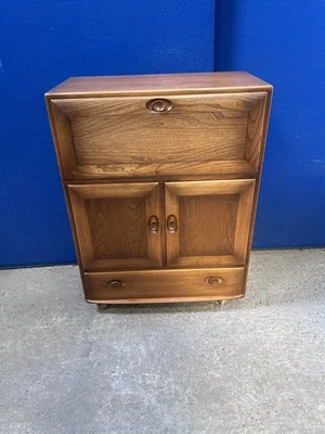Vintage Ercol Drinks Cabinet Cupboard BureauWooden Elm Windsor Gold Label - Image 1 of 4