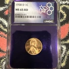 1958-D Lincoln Wheat Penny, Graded, MS-65RD