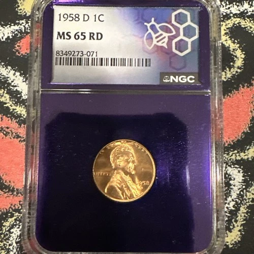 1958-D Lincoln Wheat Penny, Graded, MS-65RD