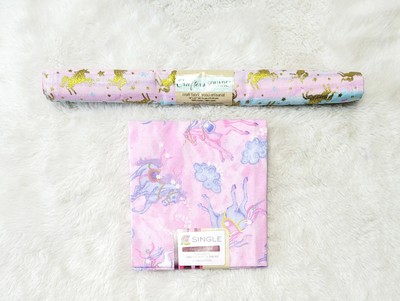 Pink Blue Pastel Gold Sparkle Unicorn Cotton Fat Quarter Craft Fabric 18''x21'' 