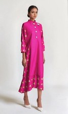 NWT Womens Cotton Pink Layered Kurta Kameez Dress Sz M C-hem Long Sleeves Indian