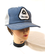 Vintage Tri-Con Hat Blue (Made in the USA) Trucker Snap-back Cap Rare