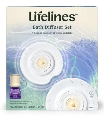Lifelines 2 pk Bath Diffuser Set plus Essential Oil Blend Calm Spa/Bathroom X2