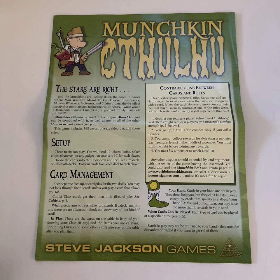 Juego Base Munchkin Cthulhu + 3 Expansiones + Tarjeta Promocional Steve Jackson En muy buena condición Foto 3 de 4