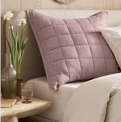 Quince European Linen Quilted Euro Sham Dusty Mauve New Beautiful Butter Soft 