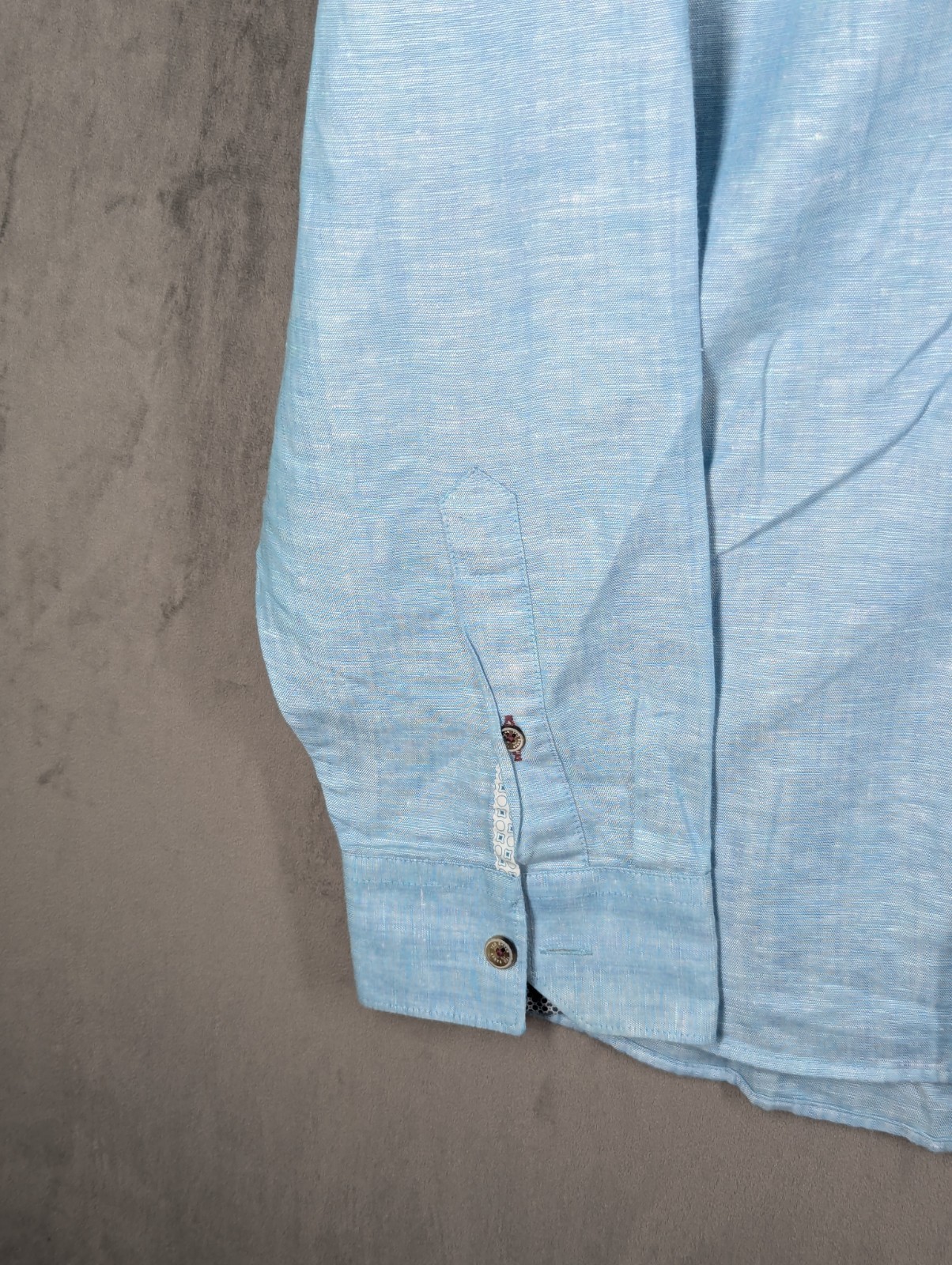 Ted Baker Linen Blend Shirt Mens Size 6 Button Up Long Roll Tab Sleeve Blue image 5