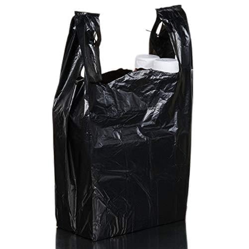 Carry-Out Plastic Bag-Black Plain T-Shirt Bag 11.5x6.5x21.5 (Black, 100