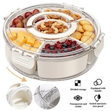 6-Section Rotating Serving Tray with Airtight Lid for Charcuterie Snacks Fruits