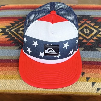 Quicksilver USA Stars & Stripes Mesh Snapback Trucker Hat Baseball Cap Men's