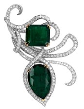 LARGE 27.48CT DIAMOND & AAA EMERALD 18KT TWO TONE GOLD MULTI LEAF BROOCH PENDANT