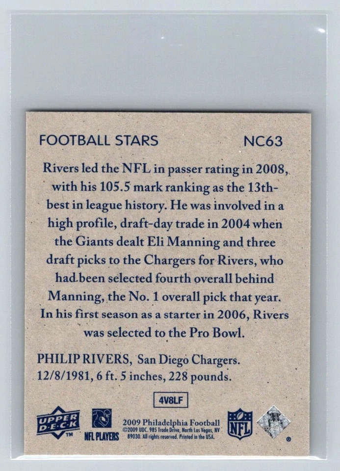 2009 Philadelphia #NC63 Philip Rivers National Chicle San Diego Chargers C62 - Image 2 of 2