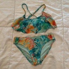 Athleta Girl Lumen Floral Swimsuit Size 7 Small Flounce Top 2 Piece Bikini Set