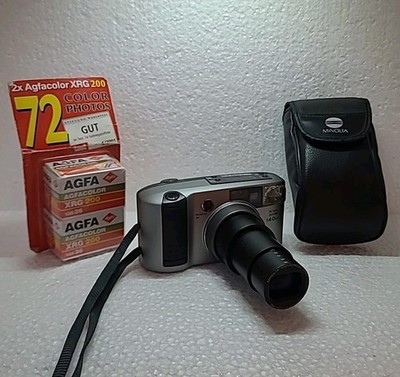 Minolta Riva Zoom 140EX Compact Camera Kamera + 2 Agfa Filme Neu