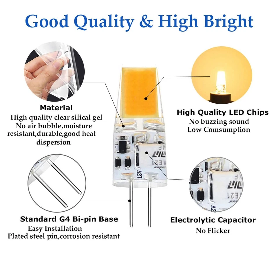 G4 LED Bulb T3 JC Bi-Pin Base 3.5W AC/DC 12V Warm White 3000K 25-30W G4 Halog... - Image 4 of 4