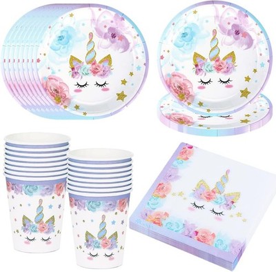 Unicorn Party Tableware Set, 16 Guests Unicorn Plate Set, Unicorn Birthday Ta...