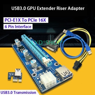 New GPU Extender Riser Adapter Kit PCI-E1X To PCIe 16X USB 3.0 Card