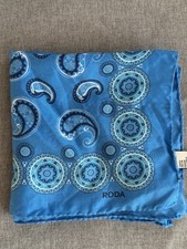 Roda Blue Paisley Silk Pocket Square