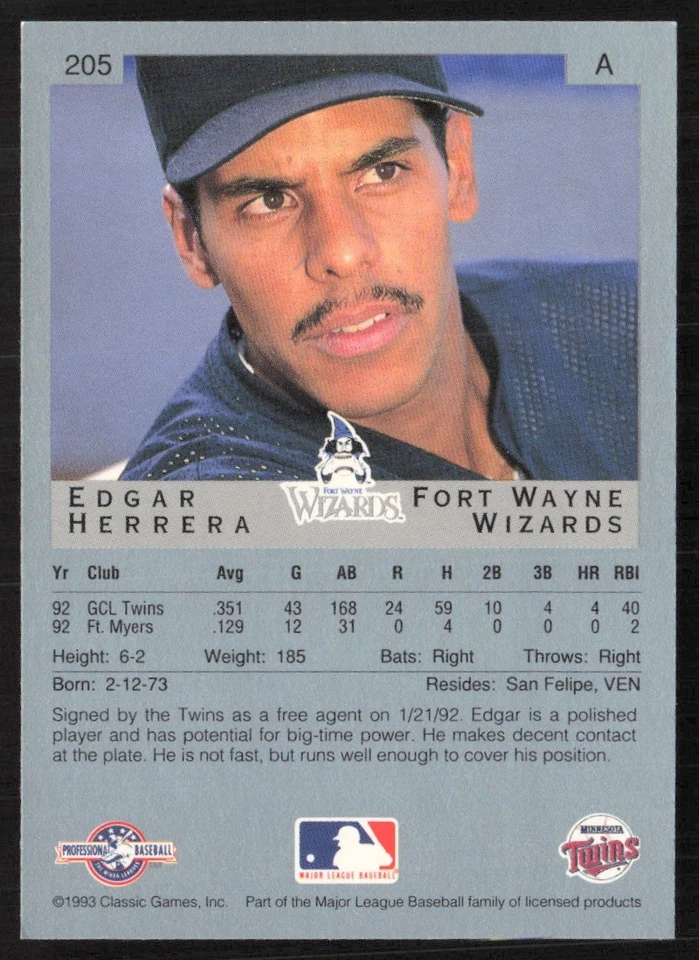1993 Classic Best Edgar Herrera Fort Wayne Wizards #205 - Image 2 of 2