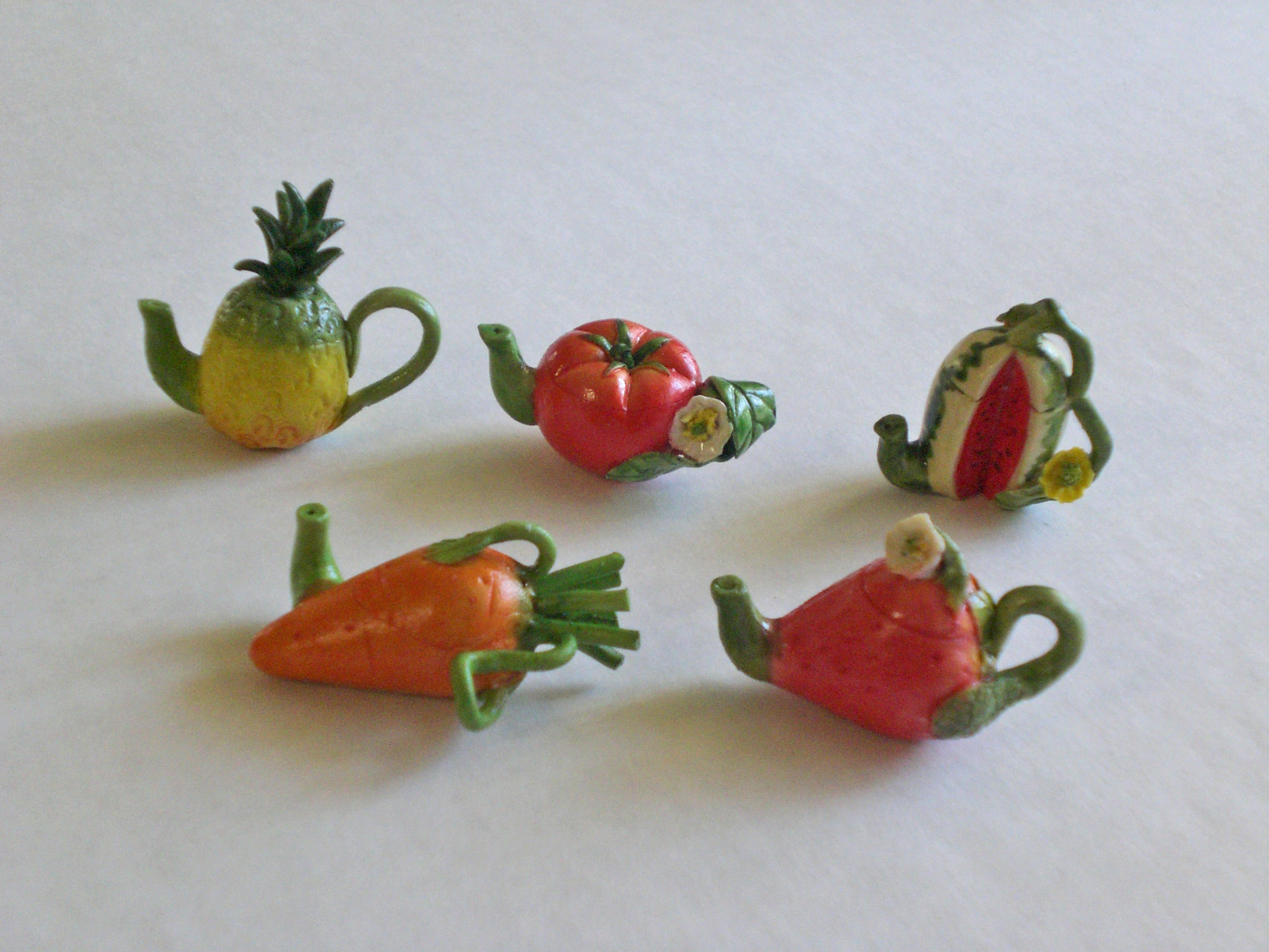 Tiny decorative dollhouse miniature fruit and vegetable teapot