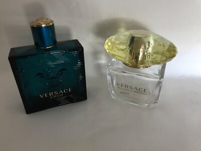 2 Empty Bottles VERSACE  EROS 3.4 oz & YELLOW DIAMOND 3.0 for Men and Woman USED
