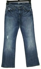 7 for all Mankind Womens Bootcut jeans Sz 27 BLack w Stretch Distressed USA made