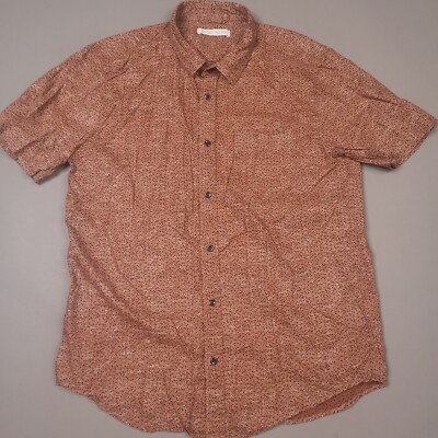 Huckberry Outerknown SS Cotton Hemp Nutmeg Airy Dots Shirt Large