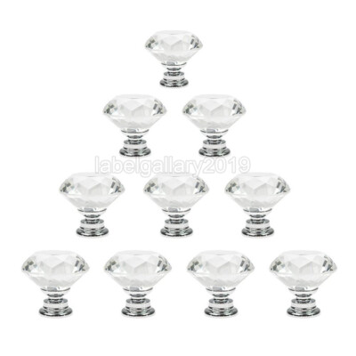 10-100x Door Handle Diamond Crystal Clear Glass Cabinet Drawer Pull Knobs Home