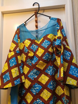 Julius Wax Ankara Wrapper Dress with ribbon to tie at  the back. UK Size  16/18.
