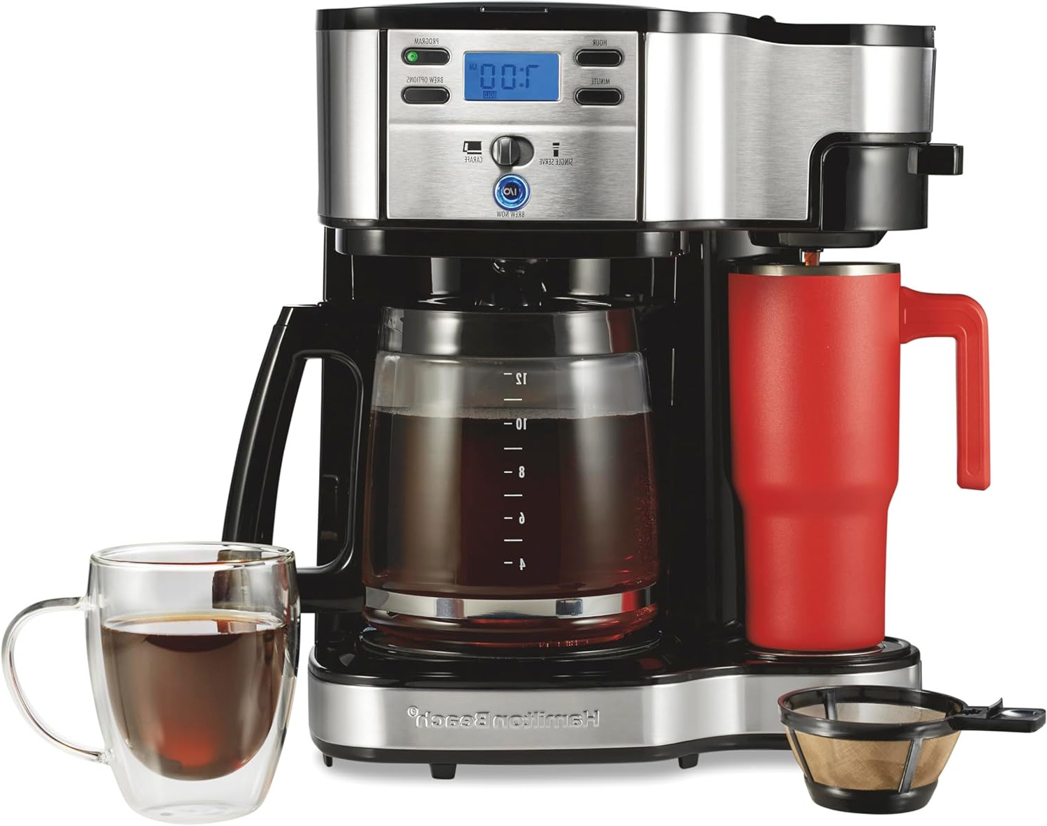 Single Serve And 12 Cup Filter Machine With Glass Carafe