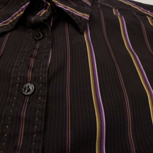 Ted Baker Womens Stripe Shirt Button-Up SMALL Basic Brown Slim Cotton 100% - Picture 5 of 9