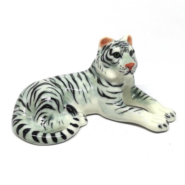 Ceramic Bengal Tiger Figurines Dollhouse Miniature Collectible Wild