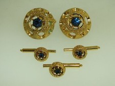 VINTAGE 1980'S GOLD PLATED FAUX TOPAZ CUFF LINKS  SHIRT STUD SET 