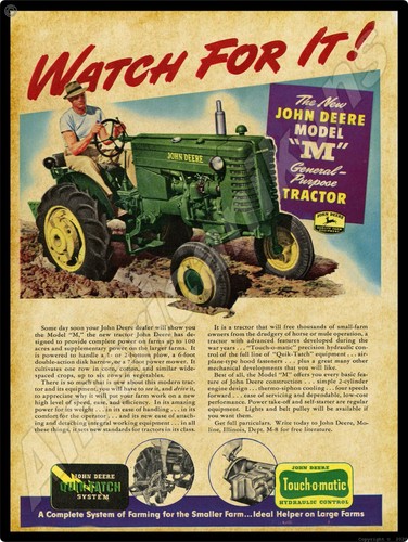 John Deere Model M Tractor Introduction Metal Sign: 9x12" & Free Shipping