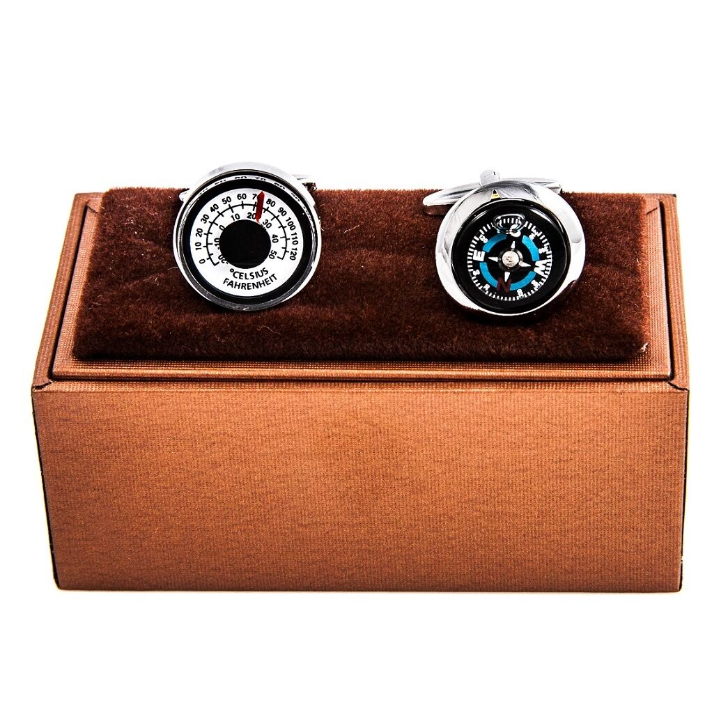 Compass &Amp; Thermometer Really Works Cufflinks Wedding Fancy Gift Box Free Ship