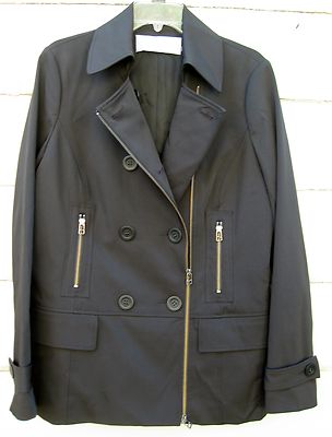 Lavendar Label Vera Wang Black Dbl Breasted Moto Asymmetrical Trench Coat Wm 12