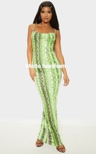  Pretty Little Thing Neon Lime Cowl Neck Snake Print Maxi Dress BNWT size 16