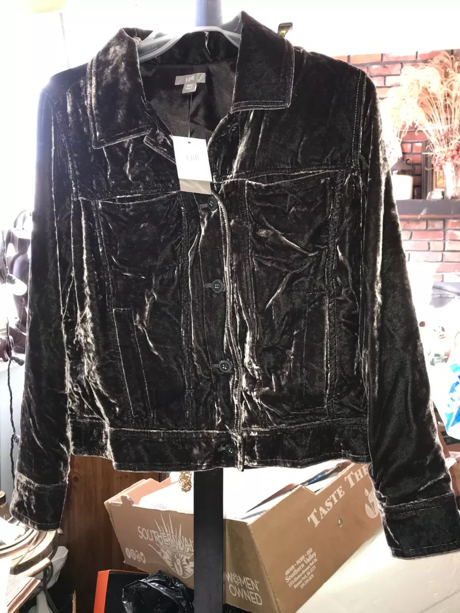 NWT J JILL Crushed SILK VELVET Shirt Jacket ESPRESSO Brown Women s
