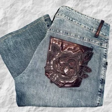 RED Valentino Jeans Rose Leather Pocket 29X29 Rare Vintage Straight Unique