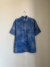 Reyn Spooner Men's Vintage Hawaiian Print Polo Shirt in Blue Size XL