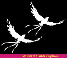 Two Pack of Flying Phoenix 5" White Vinyl Decal Car Truck Windows Laptop Tablet