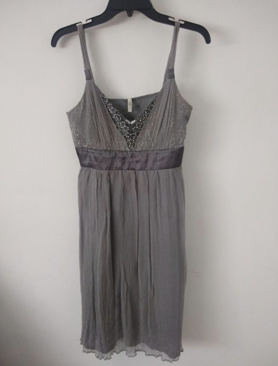 Silk Dress NEW LOOK UK Gray Sequin Lined Evening Wedding Cocktail US SIZE 6