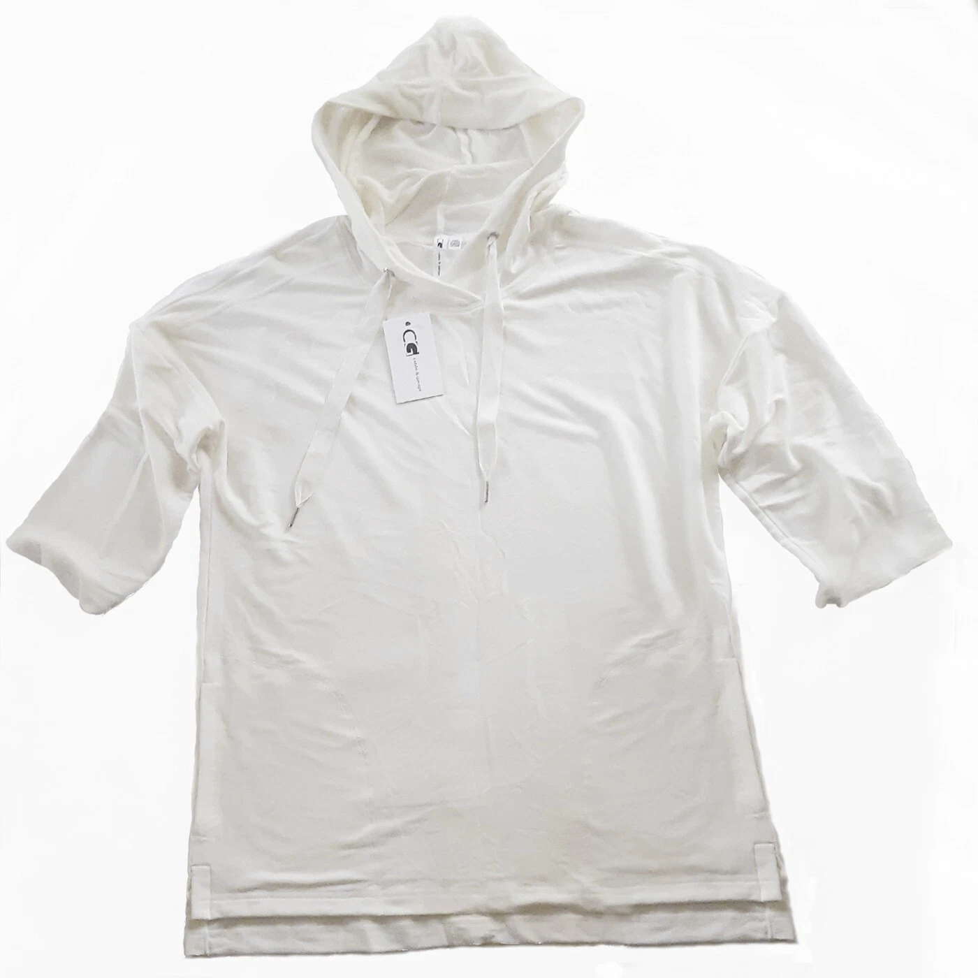 NWT Cable & Gauge XL Tall Light Wt Viscose Blend Ivory Knit 3/4 Sleeve Hoodie