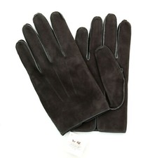 Coach Gloves Men's 100 Leather Nubuck, Silk Lined, Shale Black 80967, 98
