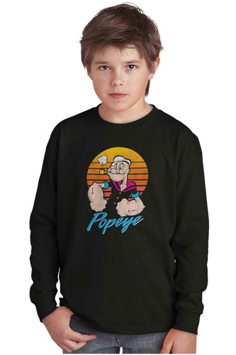 Retro Sunset Popeye The Sailor Man Cartoon Youth Long Sleeve Tees Boy or Girl - Picture 6 of 7