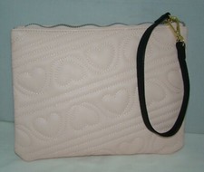 Authentic Betsey Johnson Pink Quilted Hearts Cosmetic Pouch/Wristlet 10" NWOT