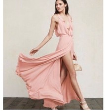 REFORMATION Peppermint wrap Dress ruffle trim sz XS / S maxi pink