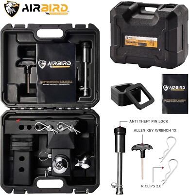 Airbird Adjustable Trailer Hitch 1-7/8 & 2'' & 2-5/16'' Ball 2.5'' Receiver 5'' Drop